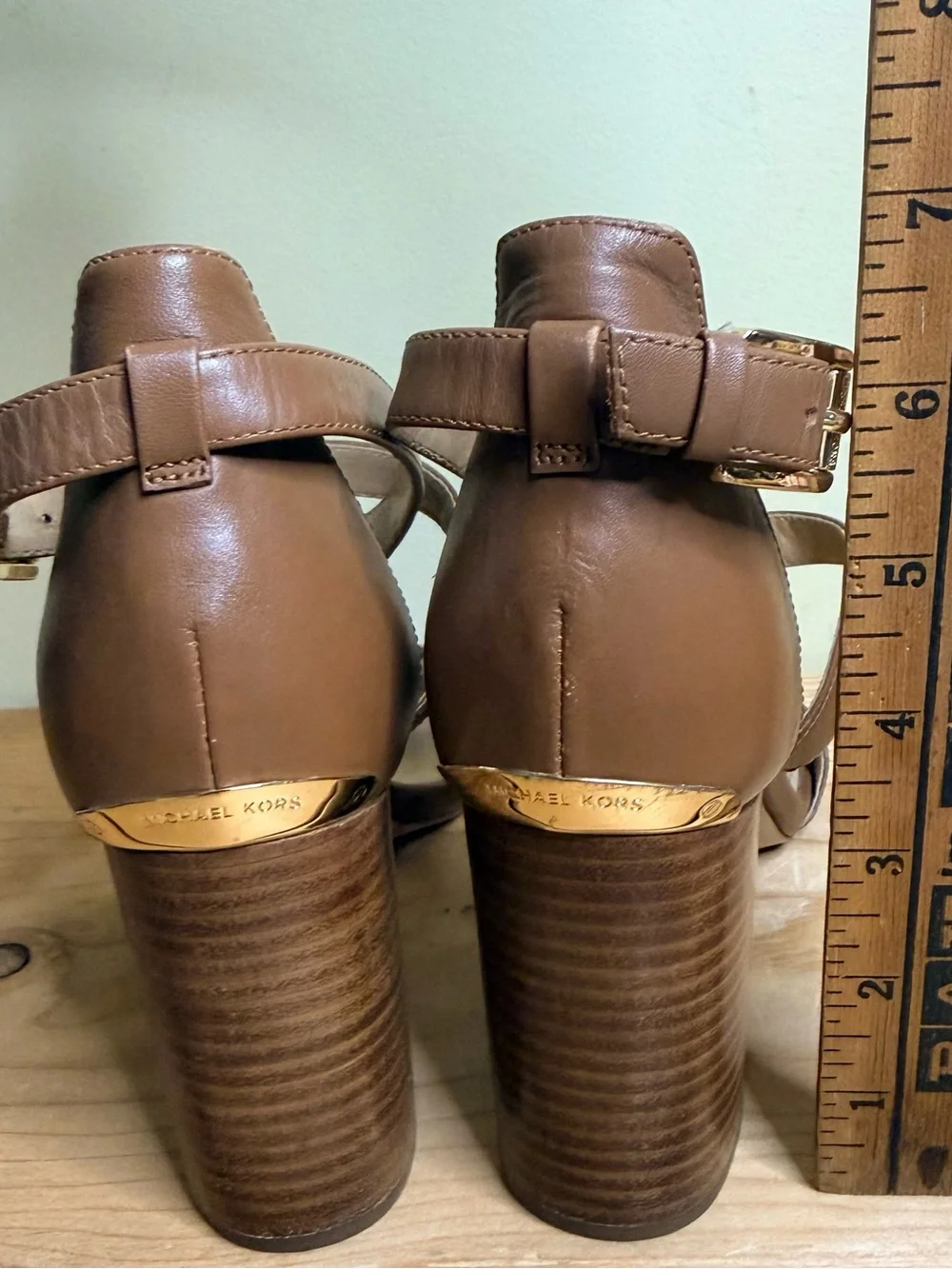 Michael Kors Serena US Sz 9 Flex Leather Ankle-Strap Sandal Brown Open Toe
